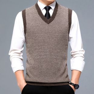 100% cashmere vest men's 2023 autumn and winter casual thickened V-neck men's sweater all-match men's sleeveless vest