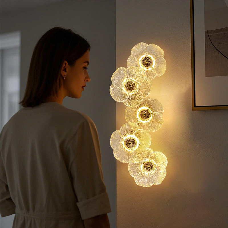 French Light Luxury Flower Wall Lamp Bedroom Lamp Simple Corridor Staircase Wall Lamp Restaurant Artistic Atmosphere Wall Lamp