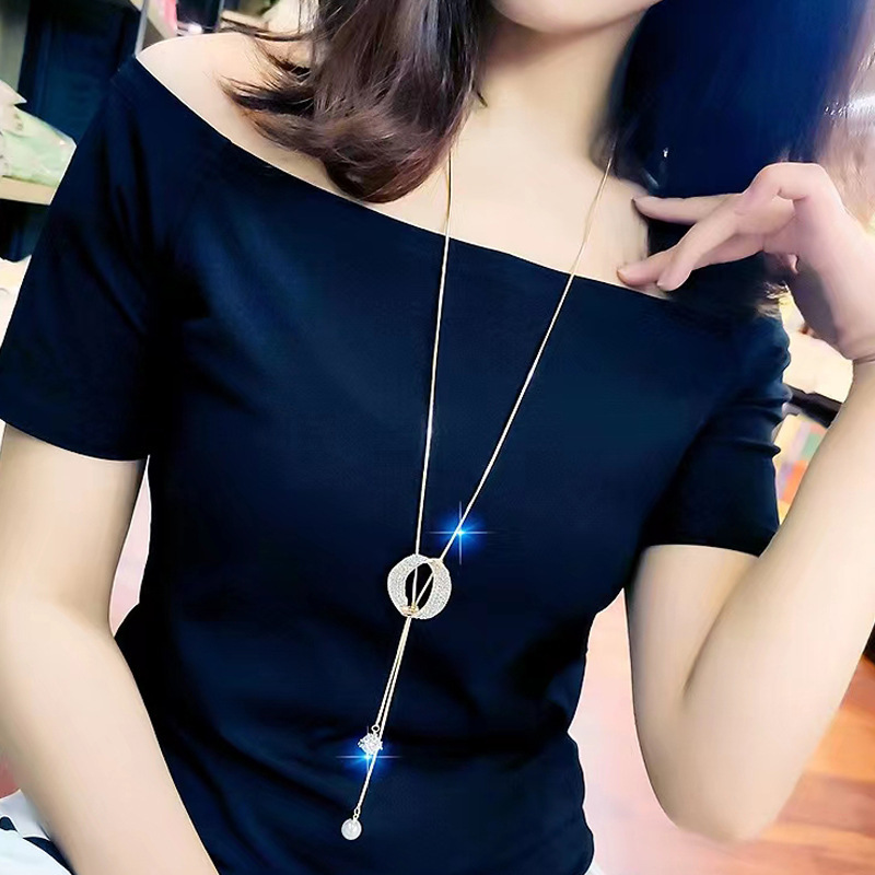 Collar largo para mujer con borla cadena para suéter accesorio chic_voghion.com