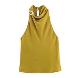 2025冬季新款女装 欧美风时尚简约附料挂脖领上衣 8919911图片色