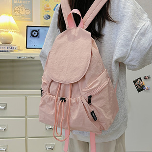 New South Korea Niche Lightweight Nylon Fabric Backpack Girls Casual Fashion Drawstring Travel Large Capacity Backpack