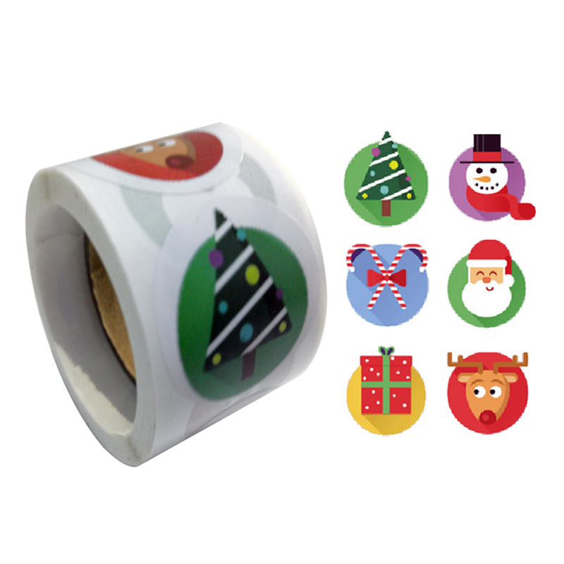 亚马逊速卖通6圣诞树雪老人礼品圣诞节贴纸不干胶自粘标签