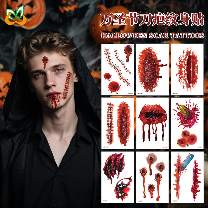 New Halloween Scar Tattoo Sticker Party Horror Bloody Wound Masquerade Disposable Temporary Scar Sticker New Halloween Scar Tattoo Sticker Party Horror Bloody Wound Masquerade Disposable Temporary Scar Sticker