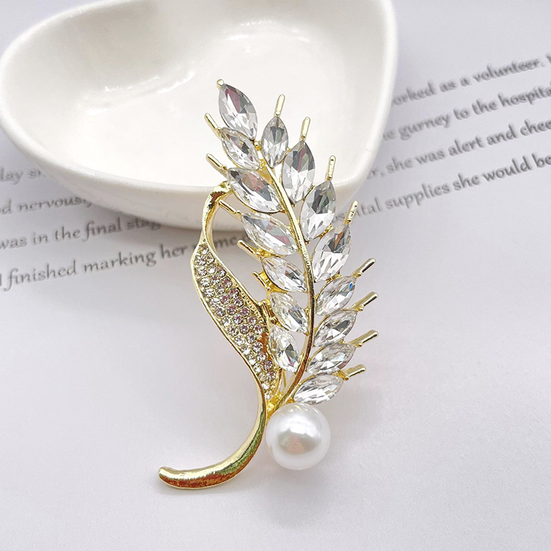 Crystal Wheat Ear Brooch High-end Women's Luxury Elegant Corsage Pin Buckle All-match Clothing Accessories