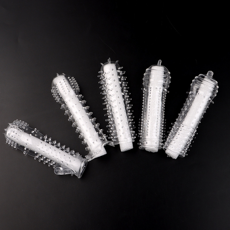 Textured TPE Condom Sleeve with Large Spikes, Transparent Reusable Intimate Stimulation Cover — detail image 16