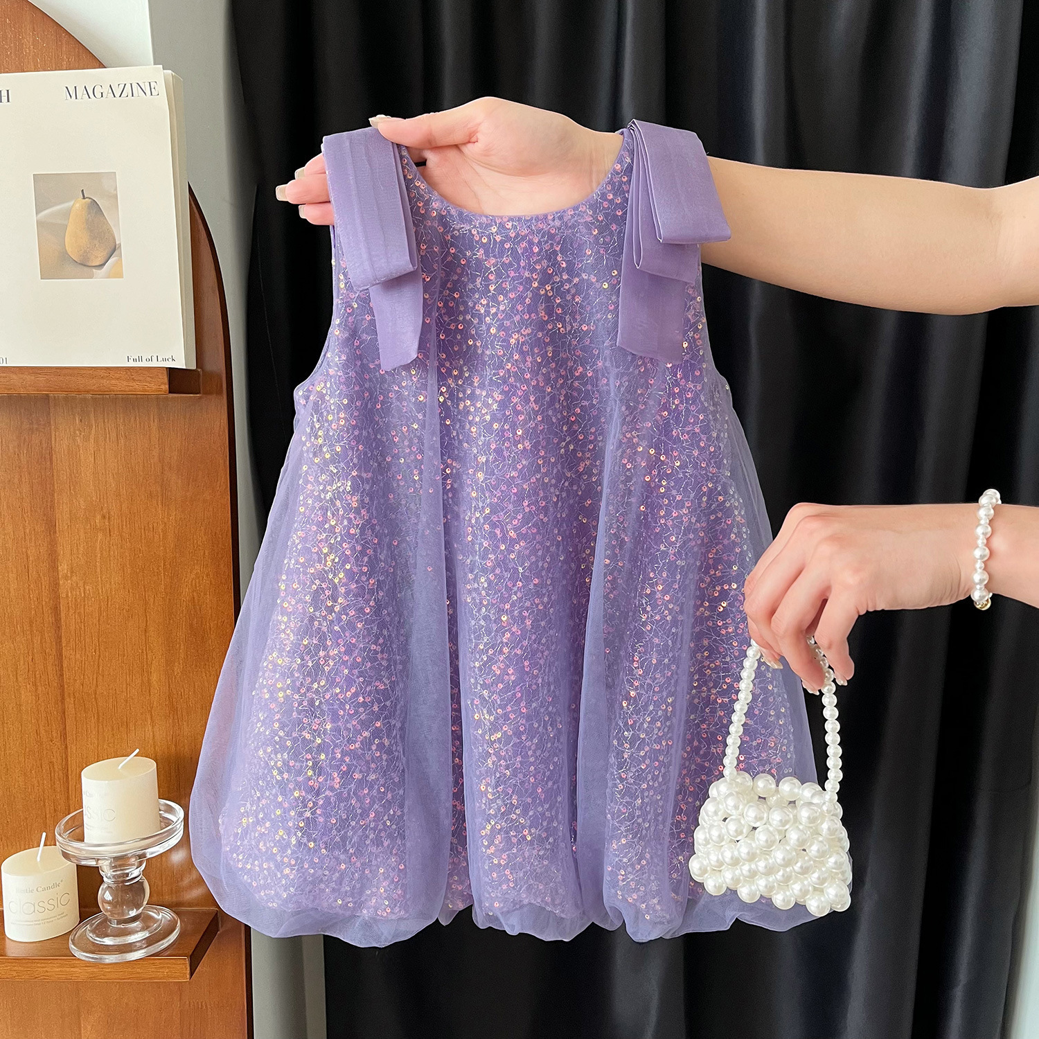 2025 New Summer Korean Style Girls Sequined Mesh Vest Dress Baby Shiny Suspender Children's Skirt 29-30-36