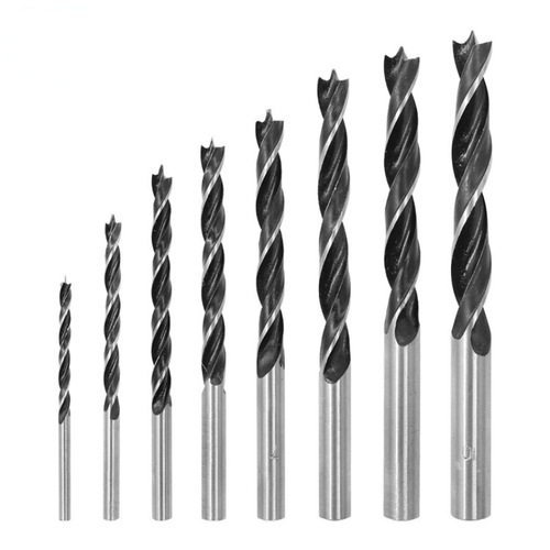 Three-point woodworking twist drill bit 3-10mm multi-specification round handle wood plastic positioning punching hole woodworking drill bit