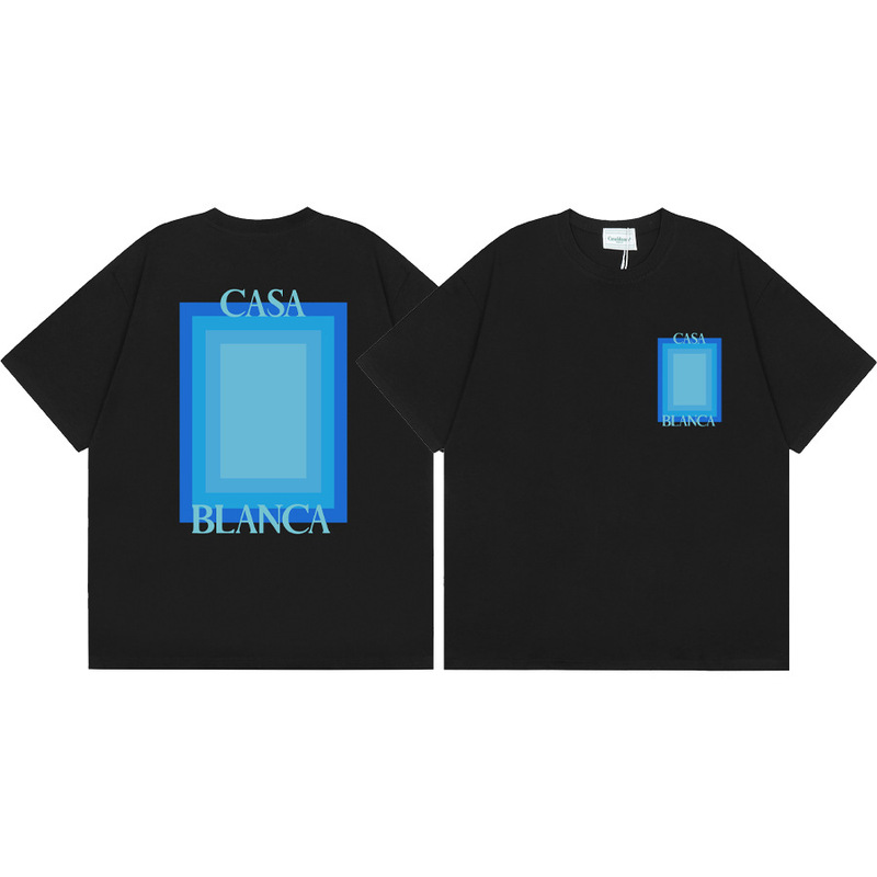 クロスボーダー2025夏服カサブランカドア枠ロゴプリント男女ゆるい半袖tシャツ重ポンド綿|undefined