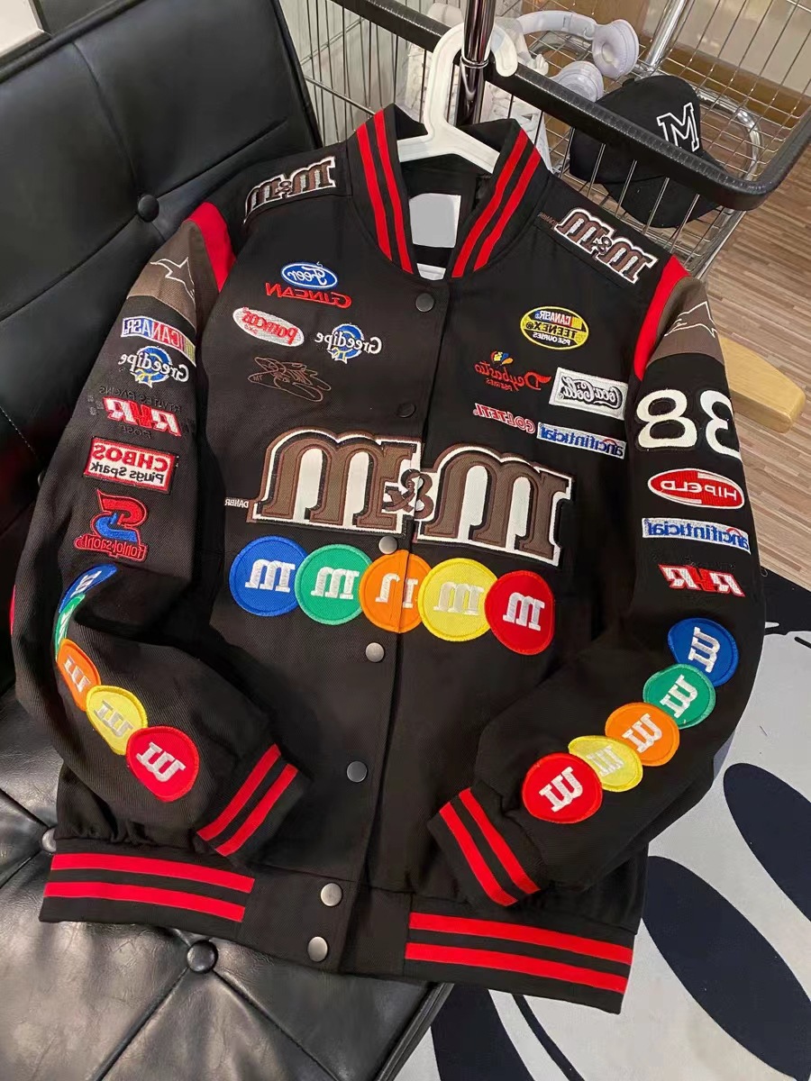 Americano bordado motocicleta béisbol uniforme Chaqueta corta hombres y mujeres de principios de primavera desmontable Hot Girl Racing hombres chaqueta pareja traje