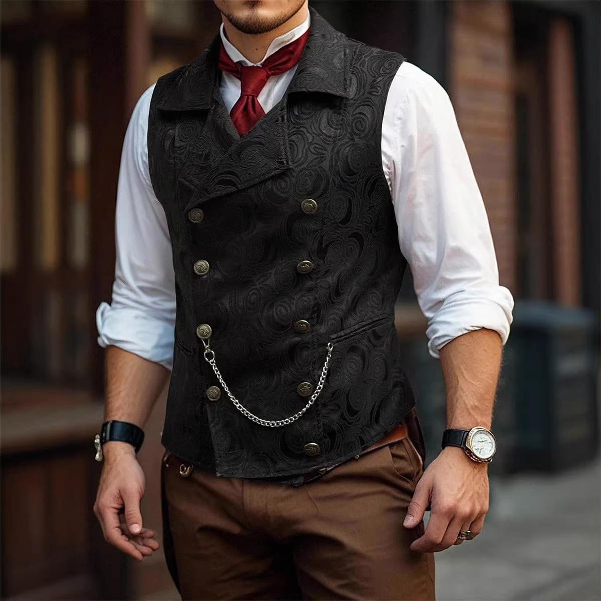 2026 Spring/Summer New Cross-Border European And American Men's Suit Vest Double-Breasted With Chain Detail Light_voghion.com