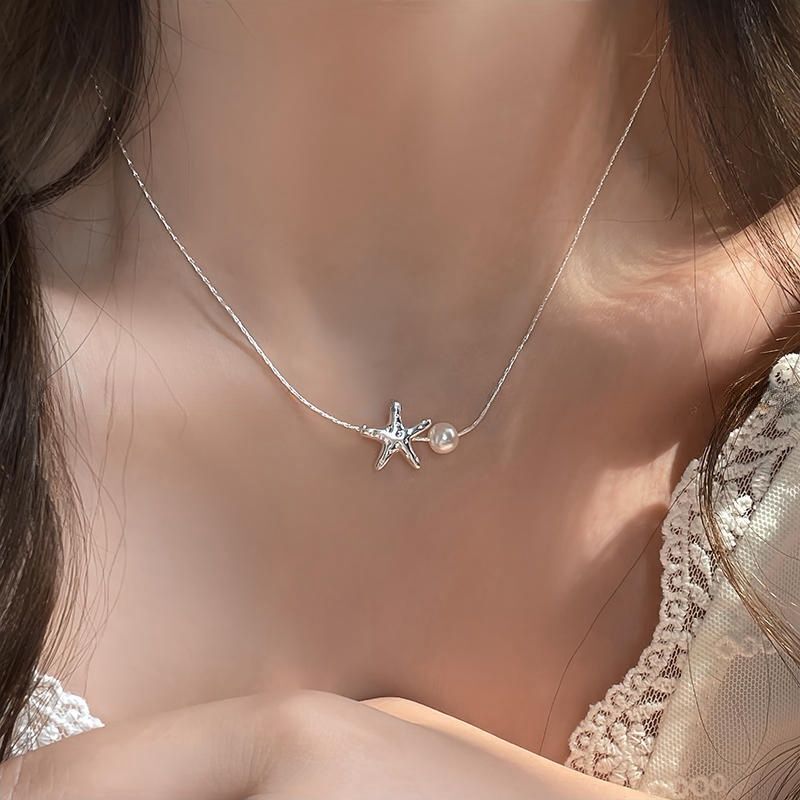 Simple Starfish Pearl Necklace Female Niche Unique Design Sense Clavicle Chain Elegant All-match Exquisite Star Accessories Simple Starfish Pearl Necklace Female Niche Unique Design Sense Clavicle Chain Elegant All-match Exquisite Star Accessories