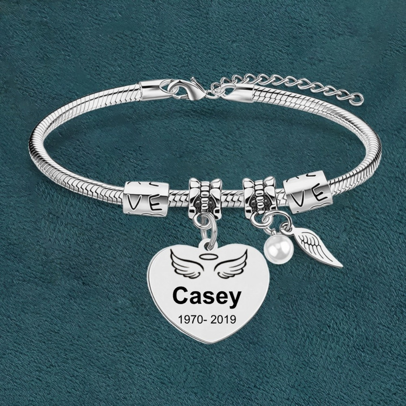 Stainless Steel Love Bracelet for Women, Commemorative Gift, Guardian Angel Wing Pendant Bracelet, Angel Round Pendant Bracelet Stainless Steel Love Bracelet for Women, Commemorative Gift, Guardian Angel Wing Pendant Bracelet, Angel Round Pendant Bracelet