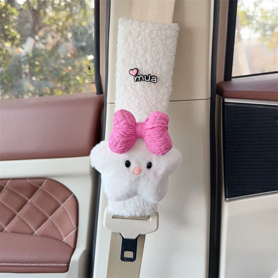 Seat belt shoulder pad Pads, Cute Cartoon Dolls - white-plush-shoulder-pads-five-pointed-star-rose-red-bow