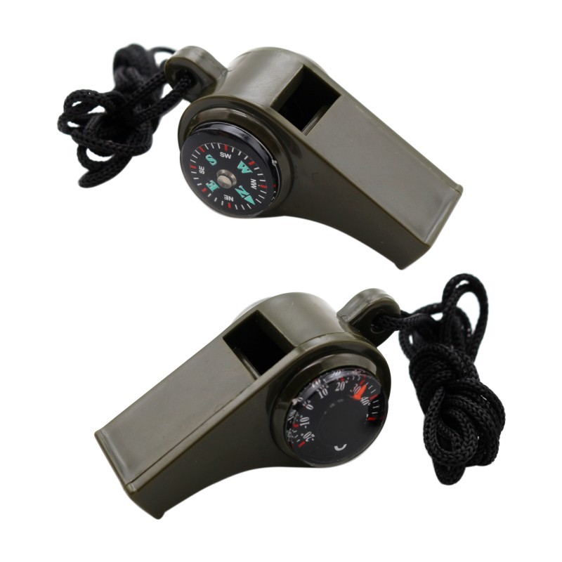 Suministros al aire libre tres en uno silbato vida silbato con guía y temperatura 3-en-1 silbato de emergencia