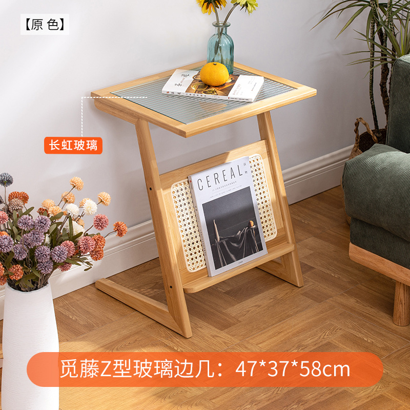 Mesa de noche de ratán simple hogar dormitorio Changhong mesita de noche de vidrio sala de estar japonesa sofá pequeño Gabinete lateral