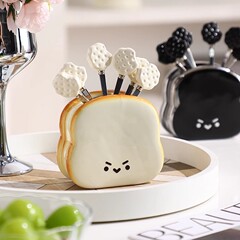 フルーツフォークセット家庭用デザートかわいいステンレスフォーク収納缶果挿し子供安全果サイン高級感