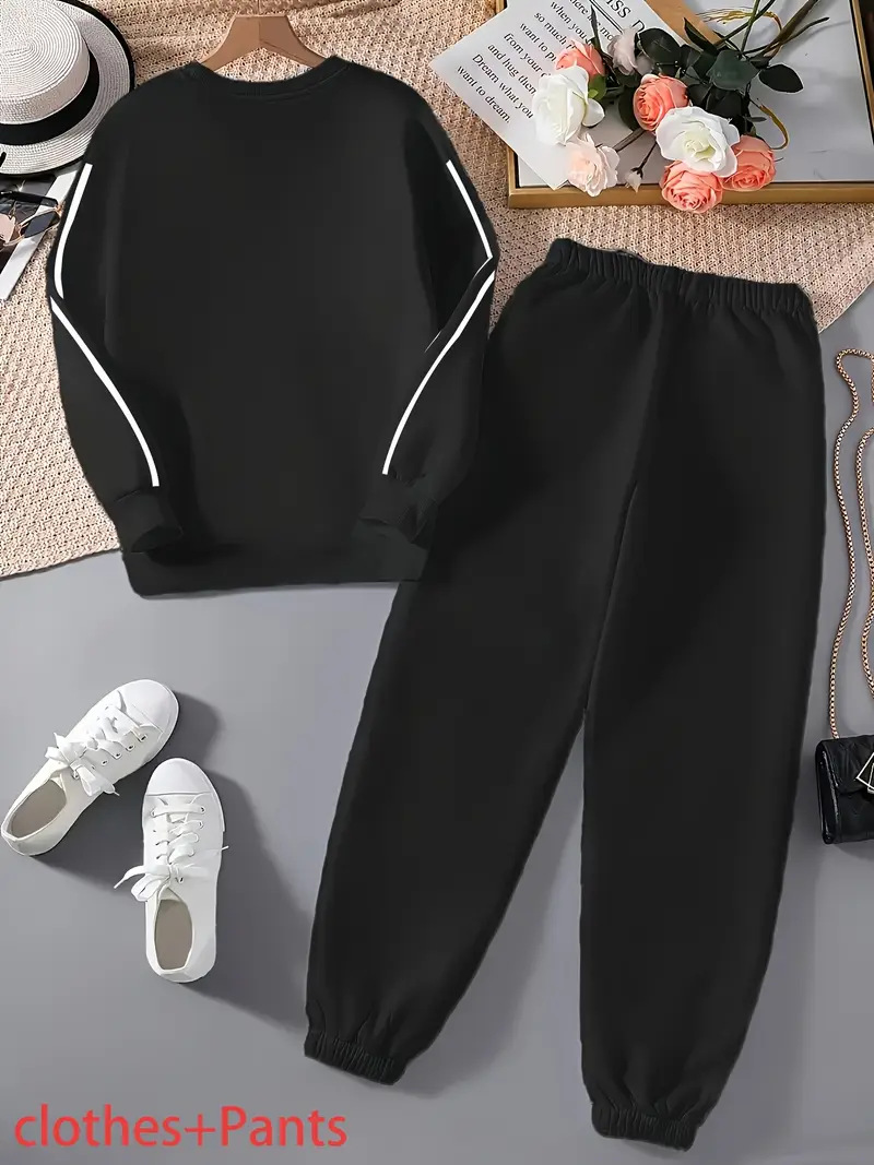 Damen Oversized Pullover Und Hose Set Mit Herz Print Zweiteiler_voghion.com