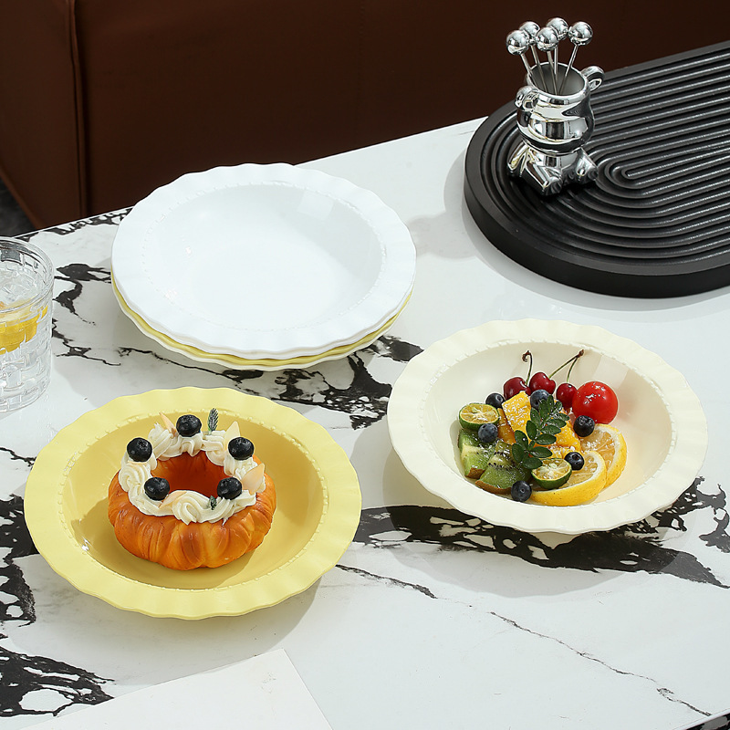 Plastic Plate, High-Looking French Lace Plate, Cream Style Straw Hat Soup Plate, Household Fruit Plate, Snack Plate