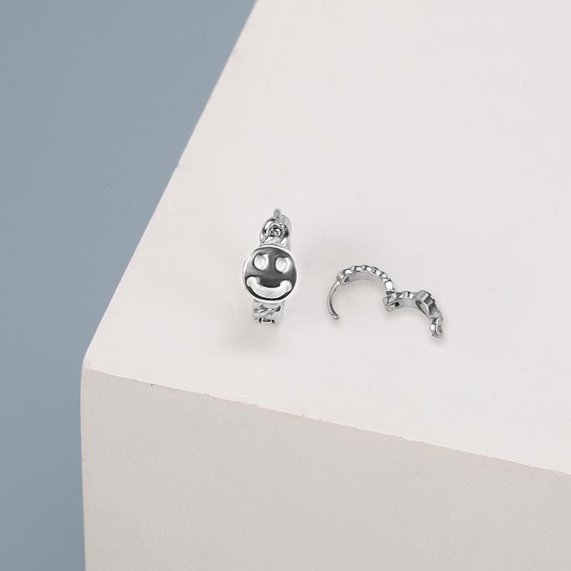 2021 Korean Style Smiley Face Hollow Out Stainless Steel Earrings for Men and Women Geometric Silver Earrings detail image 10