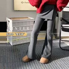 女童加绒打底裤2025秋冬款中大童保暖喇叭裤假两件裙裤高弹休闲裤