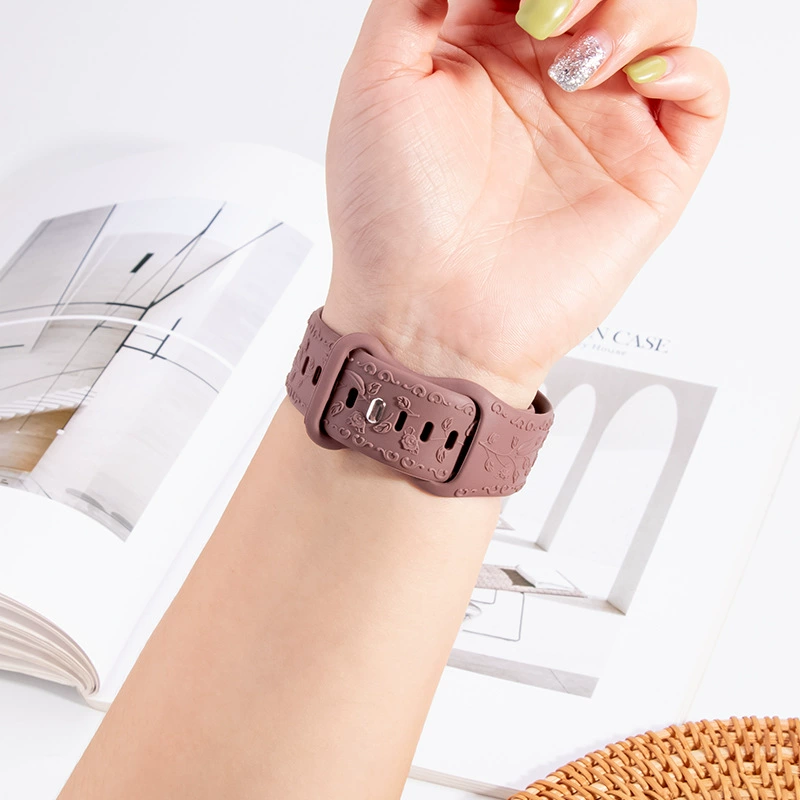 Applicable to Apple S10 strap 3D embossed rose pattern solid color silicone strap apple watch9Ultra2