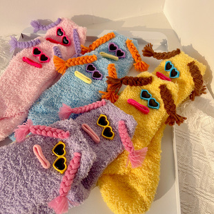 Women's socks soft cute cute girl autumn and winter fleece-lined mid-calf length socks colorful dopamine girl Korean style all-match socks