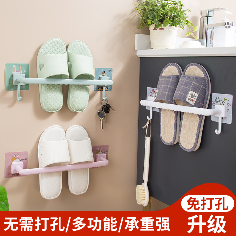 浴室拖鞋架壁挂置物架家用門後免打孔鞋子收納架子瀝水鞋托毛巾架