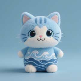 跨境原创浪花小猫可爱毛绒玩具玩偶公仔抱枕可来图来样厂家直销