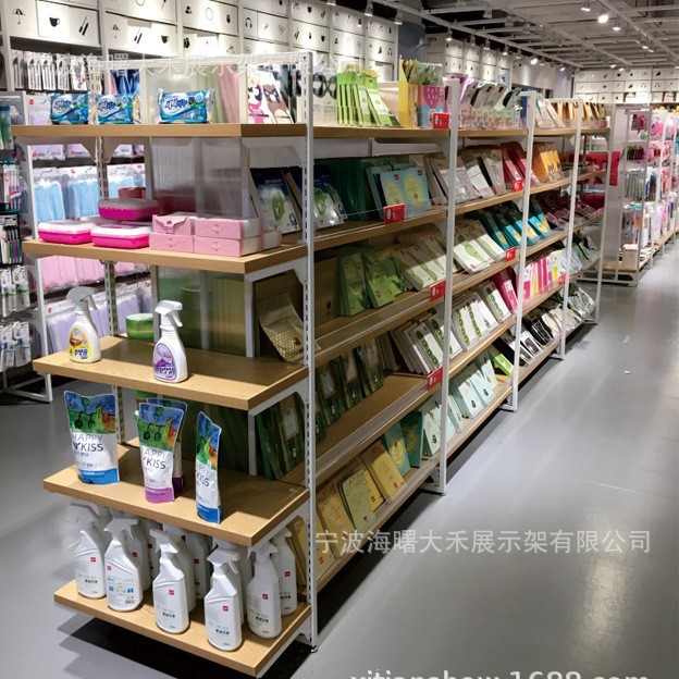 供应宁波展示架钢木组合架商场超市中岛柜杂货五金文具样品间展柜