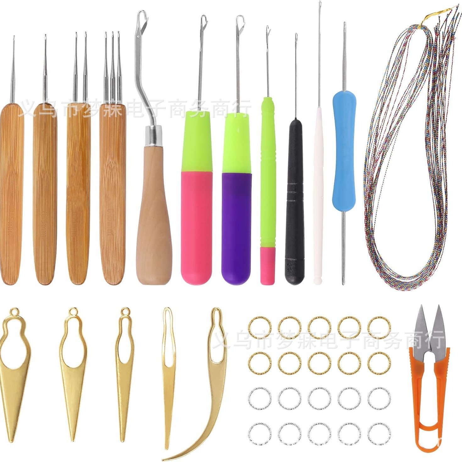亚马逊热品钩针套装手工DIY发廊编织工具钩针套盒软柄钩针木钩针