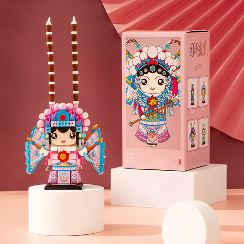 LOZ/Lizhi small particle building blocks national trend Peking Opera knife and horse dan assembly toy educational children boys and girls