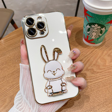 适用苹果16promax手机壳兔子新款iPhone15保护套时尚1413电镀硅胶