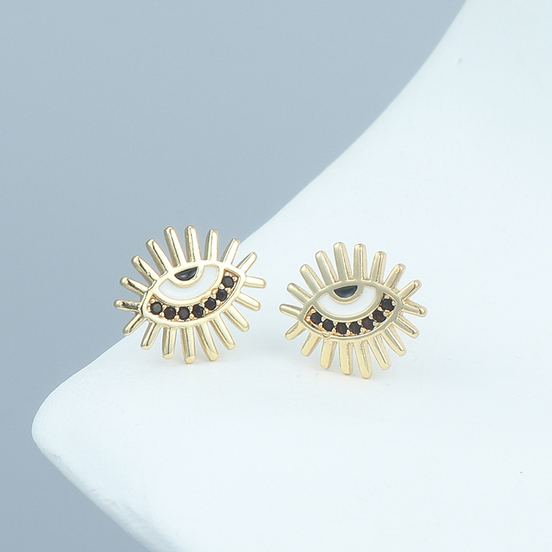 Fashion Geometric Star Eye Copper Ear Studs Zircon Copper Earrings