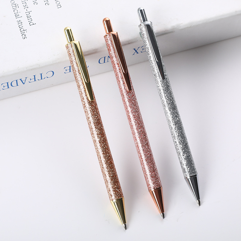 Suministro directo de fábrica de metal bolígrafo prepucio brillo polvo creativo modelado brillo prensa bolígrafo letras logo