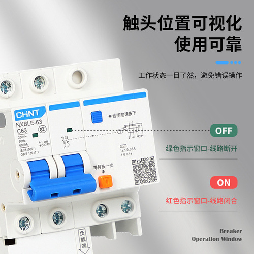 Chint Leakage Protection Circuit Breaker NXBLE-63 Household Leakage Switch 1P+N 2P 32A Main Circuit Leakage Protector 63A