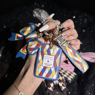 Access Control Card Holder Keychain with Integrated Bowknot Pendant, Rectangular Electric Vehicle Water Drop Small Card Holder for Id