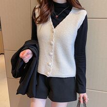 女式新款叠穿毛衣外搭针织马甲女冬季外穿秋冬马夹女毛线小背心