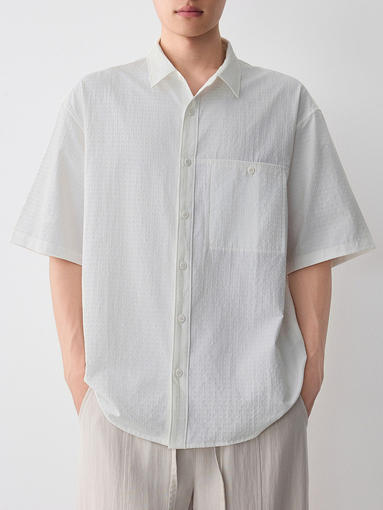 Áo sơ mi nam dài tay công sở chất liệu cotton phom thường — trắng chi tiết 4