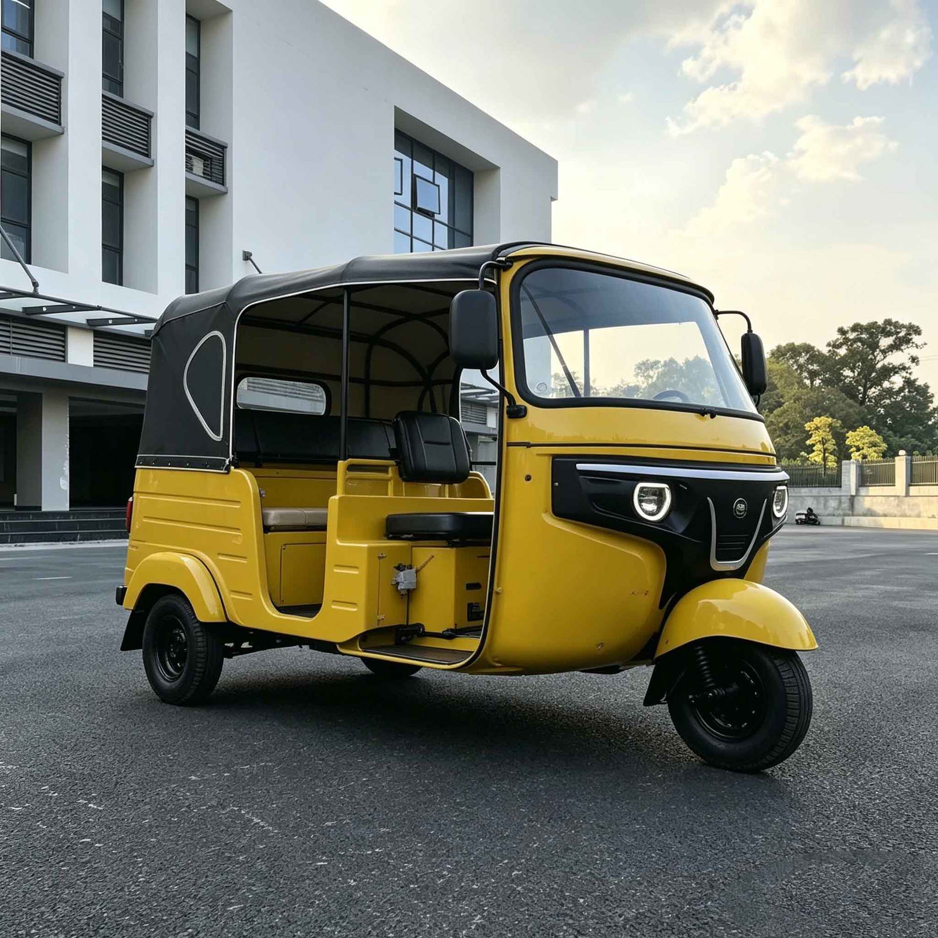Electric three-wheeled yellow durable model for cross-border export to Africa and Southeast Asia, passenger transport vehicle with canopy for Africa