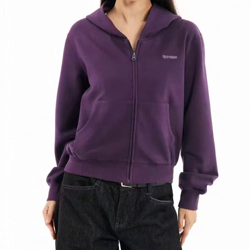 Trendy solid-color cardigan hoodie for women, slim fit, fashionable, versatile, and flattering, perfect for petite figures, in purple Trendy solid-color cardigan hoodie for women, slim fit, fashionable, versatile, and flattering, perfect for petite figures, in purple