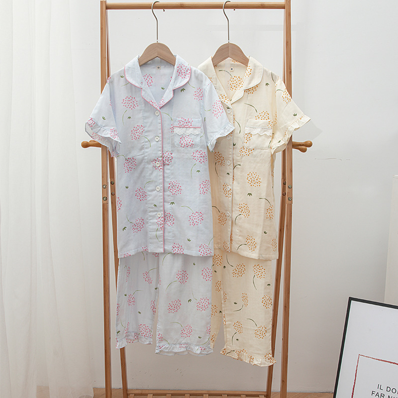 Special Offer Spring and Summer Pure Cotton Double Gauze Dandelion Cute Women's Short-Sleeved Cropped Pants Pajamas Home Clothes Set Wholesale Special Offer Spring and Summer Pure Cotton Double Gauze Dandelion Cute Women's Short-Sleeved Cropped Pants Pajamas Home Clothes Set Wholesale