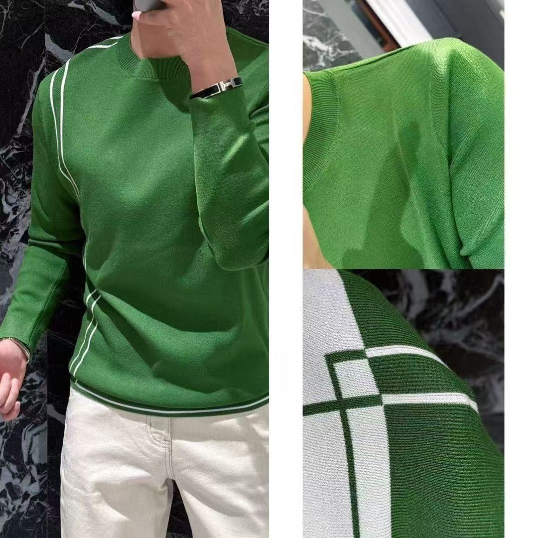 Autumn and Winter Color Contrast New Arrival Striped Light Luxury Round Neck Sweater Simple All-Match Fashion Slim-Fit Men's Sweater Long-Sleeved Trendy