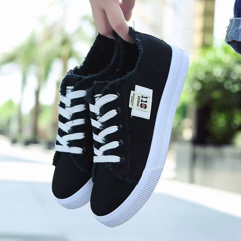 Canvas Shoes for Women, Classic Korean Style, Versatile Women's Shoes, Comfortable and Casual Solid Color Student Flat Sports Sneakers Manufacturer Wholesale