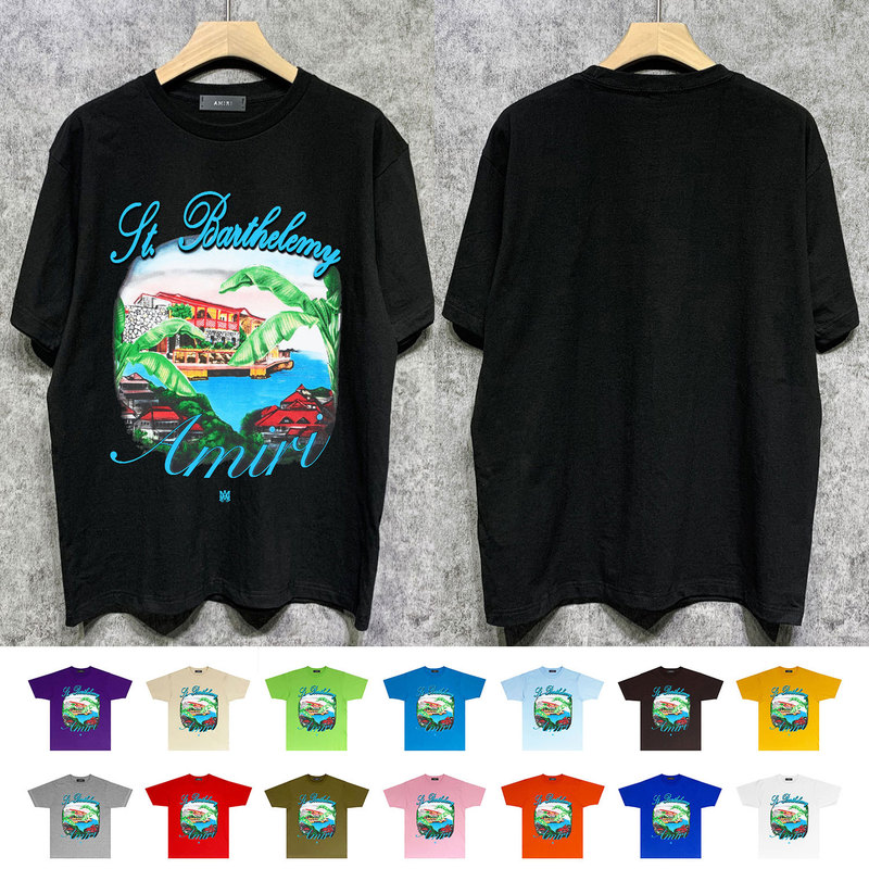 Long-Term Supply Cross-Border Summer European and American Trendy Brand t Shirt Mountain Villa Print Simple Versatile Short-Sleeve T-Shirt