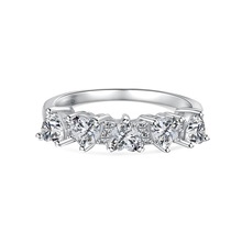 S925纯银粉色心形爱心排钻设计白色圆锆镶嵌简约时尚轻奢设计戒指