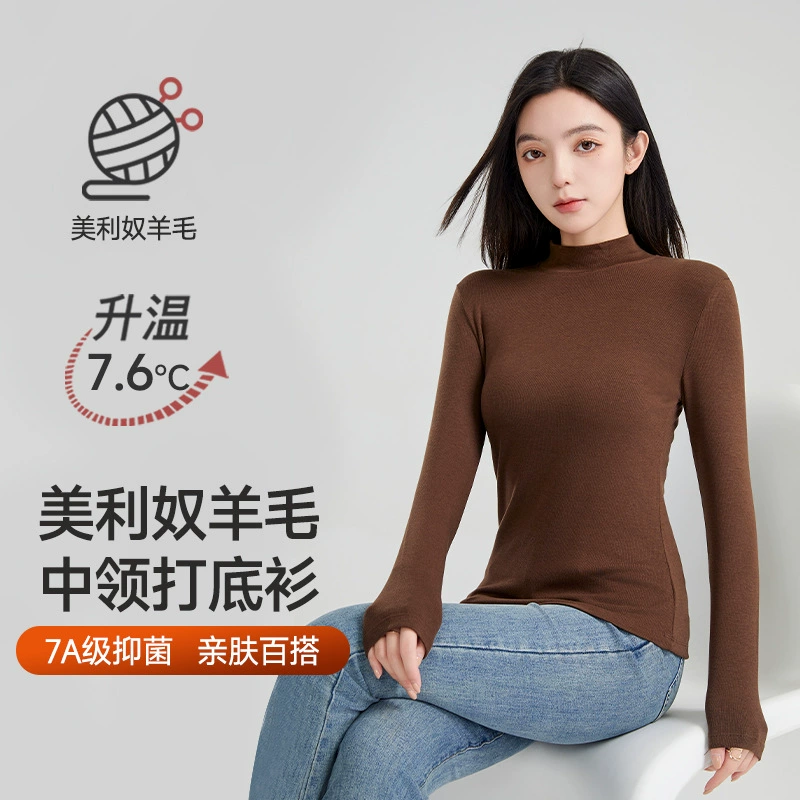 [7A] Осенняя и зимняя шерстяная рубашка с воротником, нижняя рубашка, женская тонкая с длинными рукавами