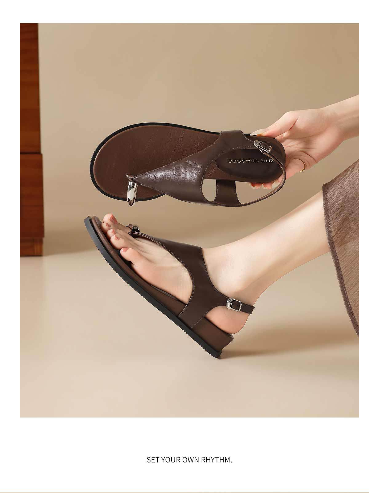 Sandal xỏ ngón nữ kiểu Pháp cổ điển phong cách La Mã đi biển — Q85 Màu be chi tiết 25