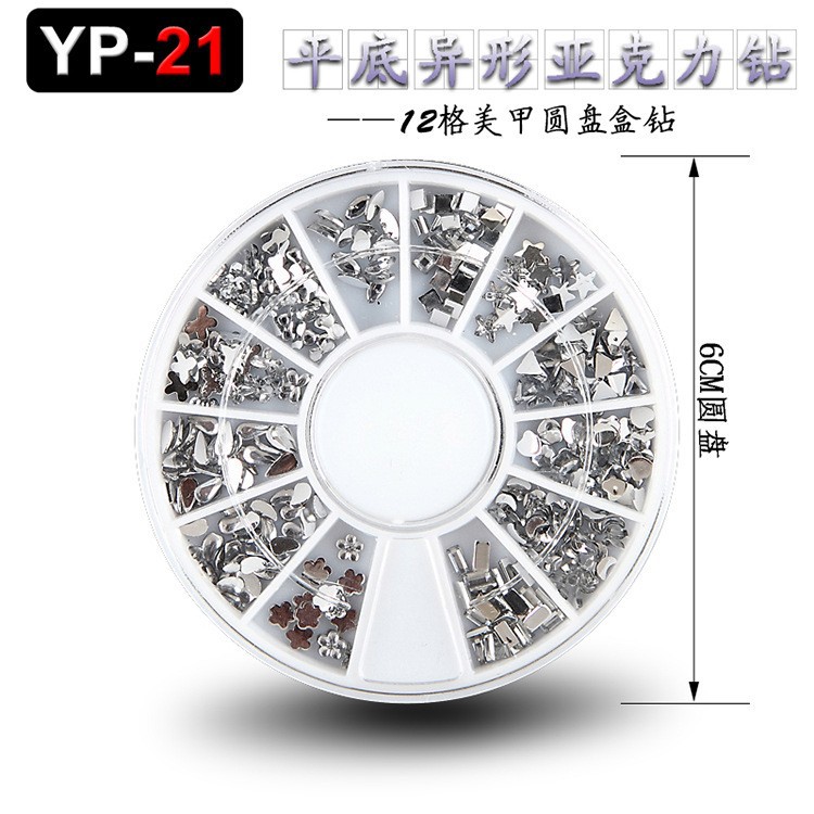 Accesorios para decoración de uñas con forma especial, diamantes de imitación de resina, tachuelas metálicas iridiscentes, caja de diamantes de imitación mixtos de 12 compartimentos, fabricante de materiales con forma especial, venta al por mayor