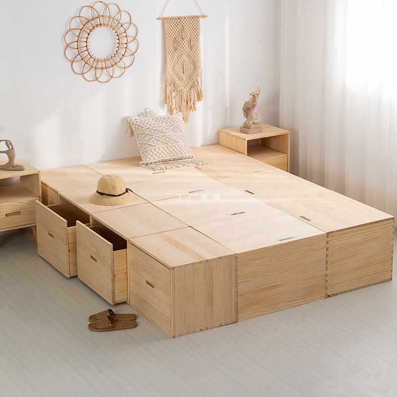 xy榻榻米木箱拼床小户型卧室床加宽飘窗地台柜实木床高箱储物床收