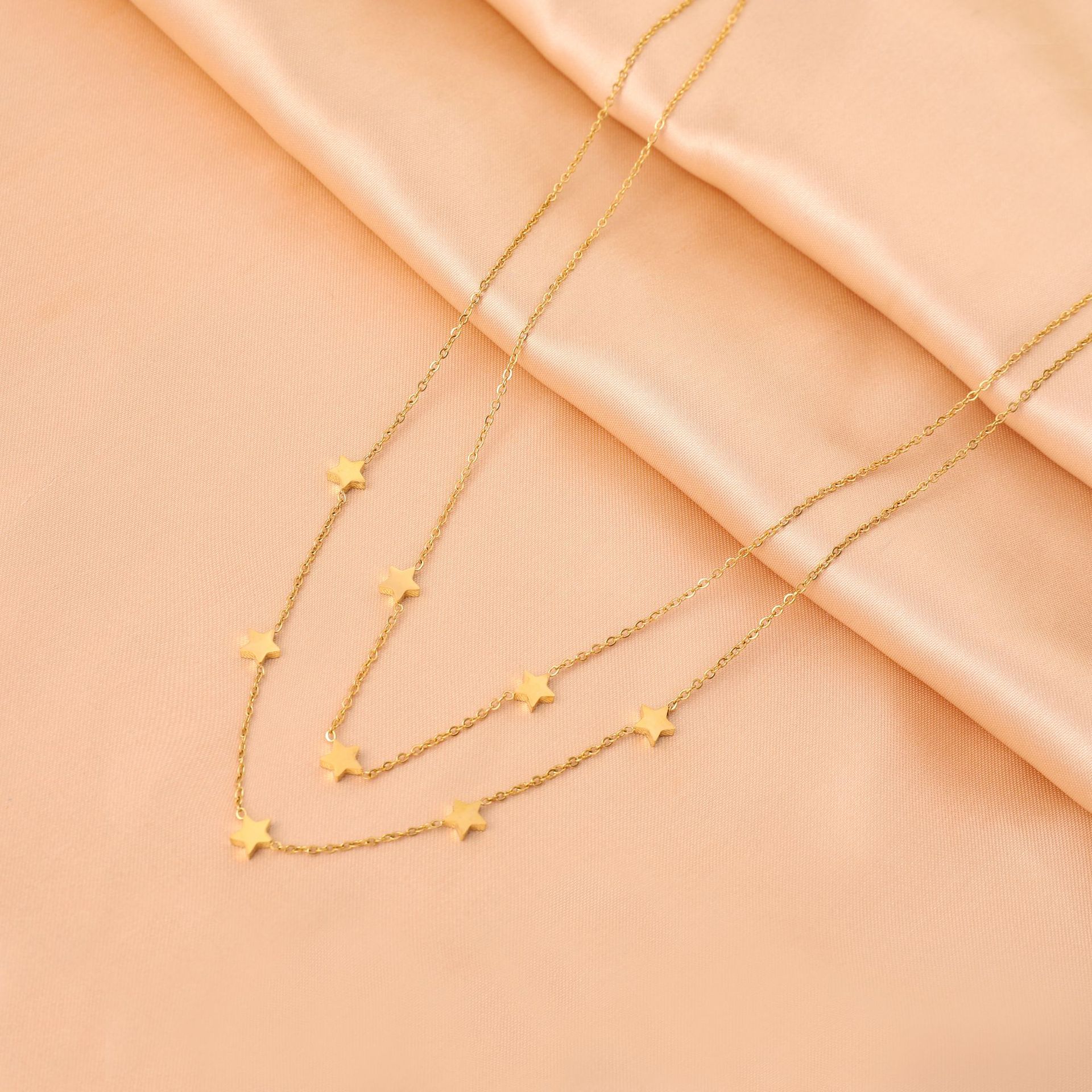 Fashion Pentagram Titanium Steel Plating Layered Necklaces